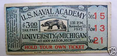 1927 Michigan Navy Ticket Stub