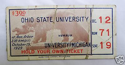 1929 Michigan Ohio State Ticket Stub