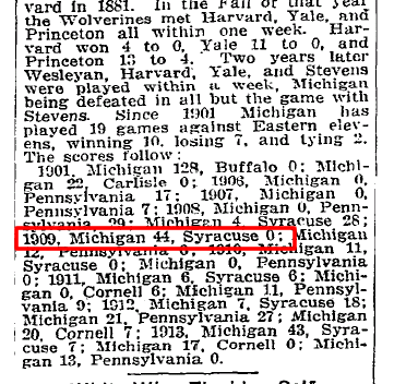 Michigan 44, Syracuse 0 1909