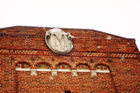 Yost Ice Arena brick damage. While I was there, a nice shot of the old M 